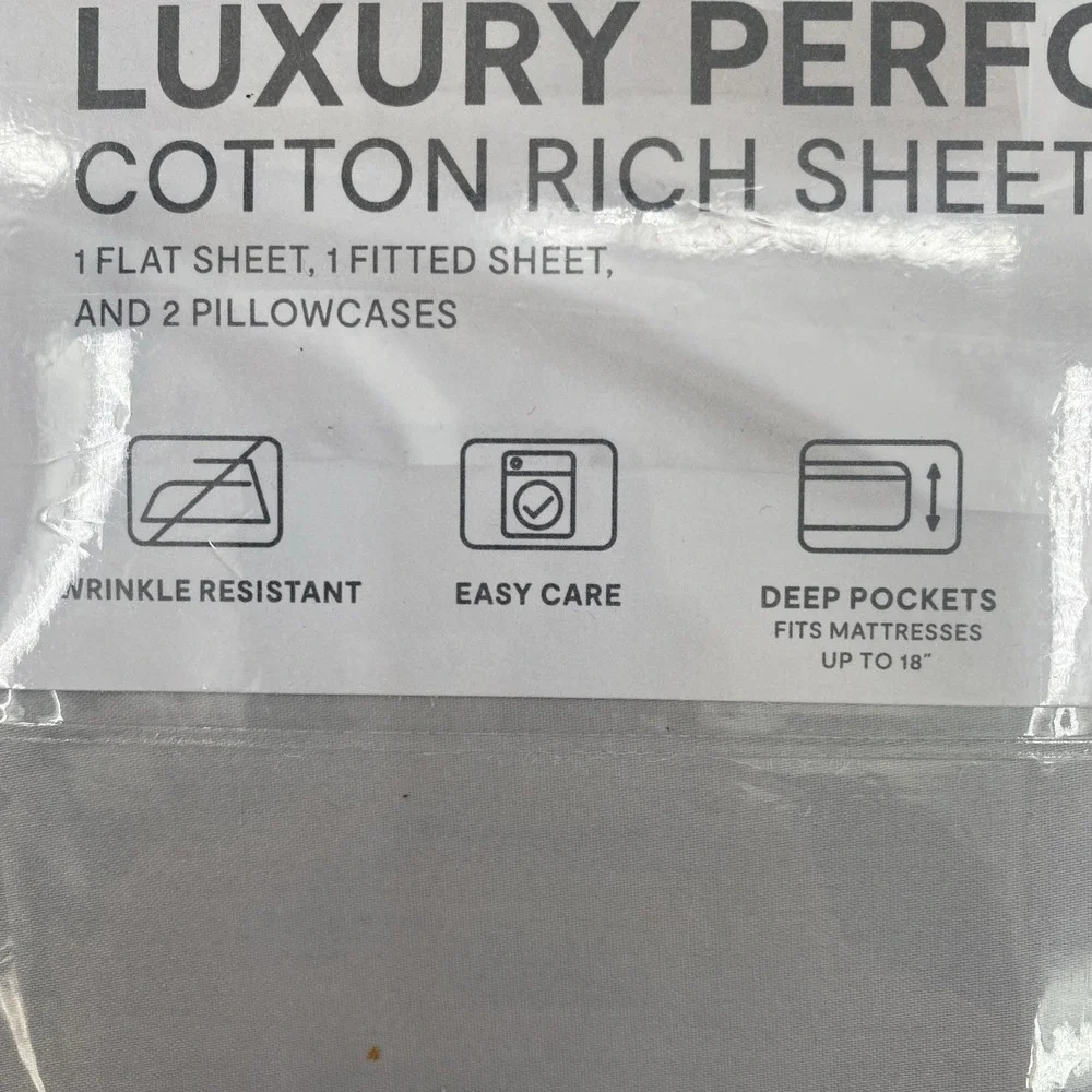Liz Claiborne Sheet Set KING Light Gray Luxury Performance 1000TC Cotton Crisp